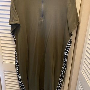 DKNY Olive Green Zip Dress with Black and White Logo Tape